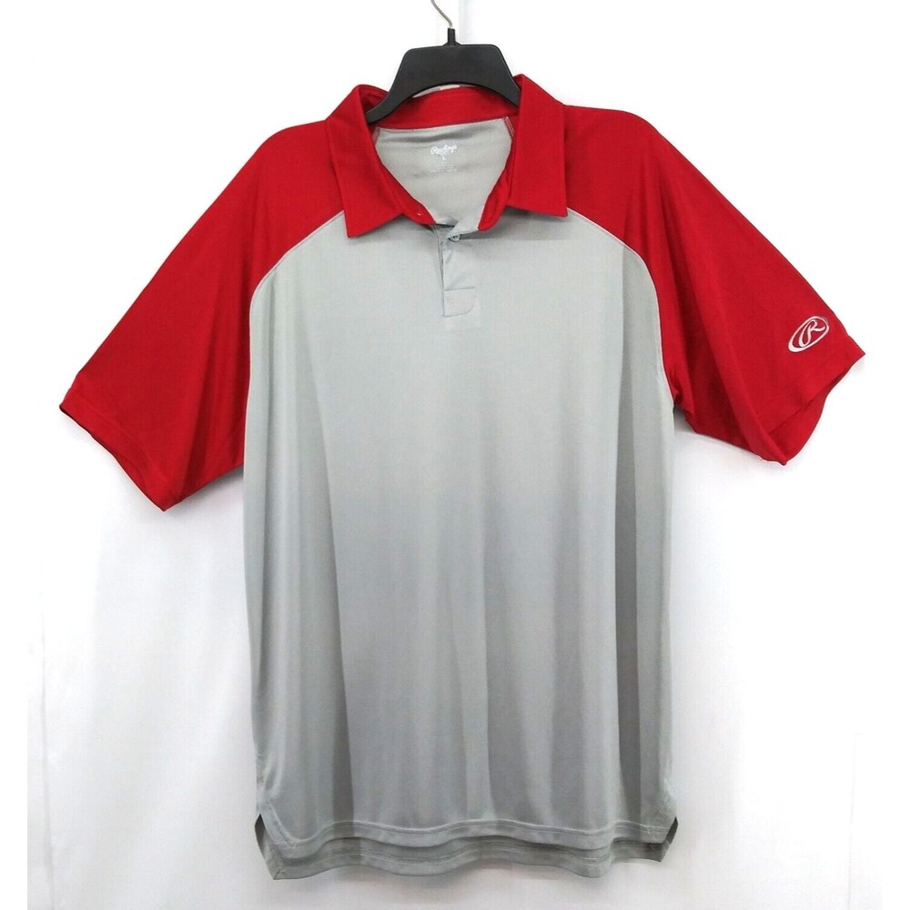Rawlings Polo Shirt Mens Size L Gray Red Short Sleeve Collared Sport Golf
